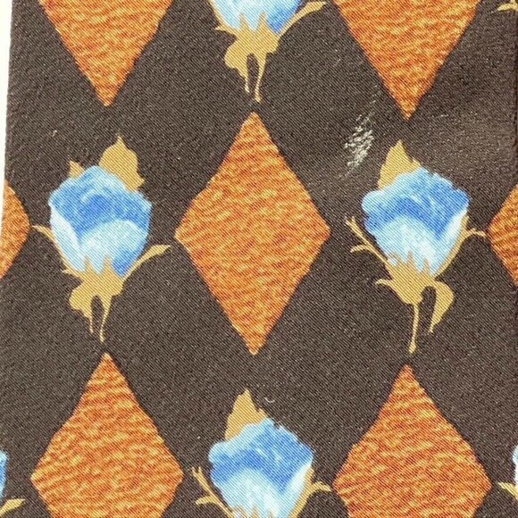 Hugo Boss Silk Necktie With Brown & Blue Argyle Floral Pattern - Picture 2 of 7